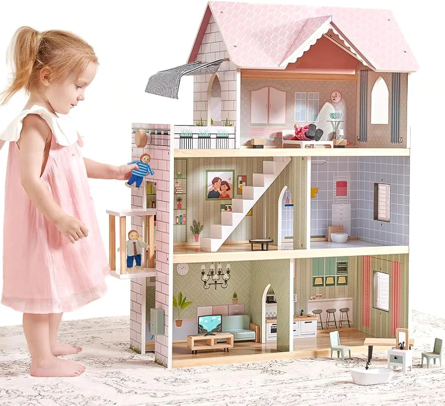 Giant Bean Wooden Dolls House With Elevator And Furniture