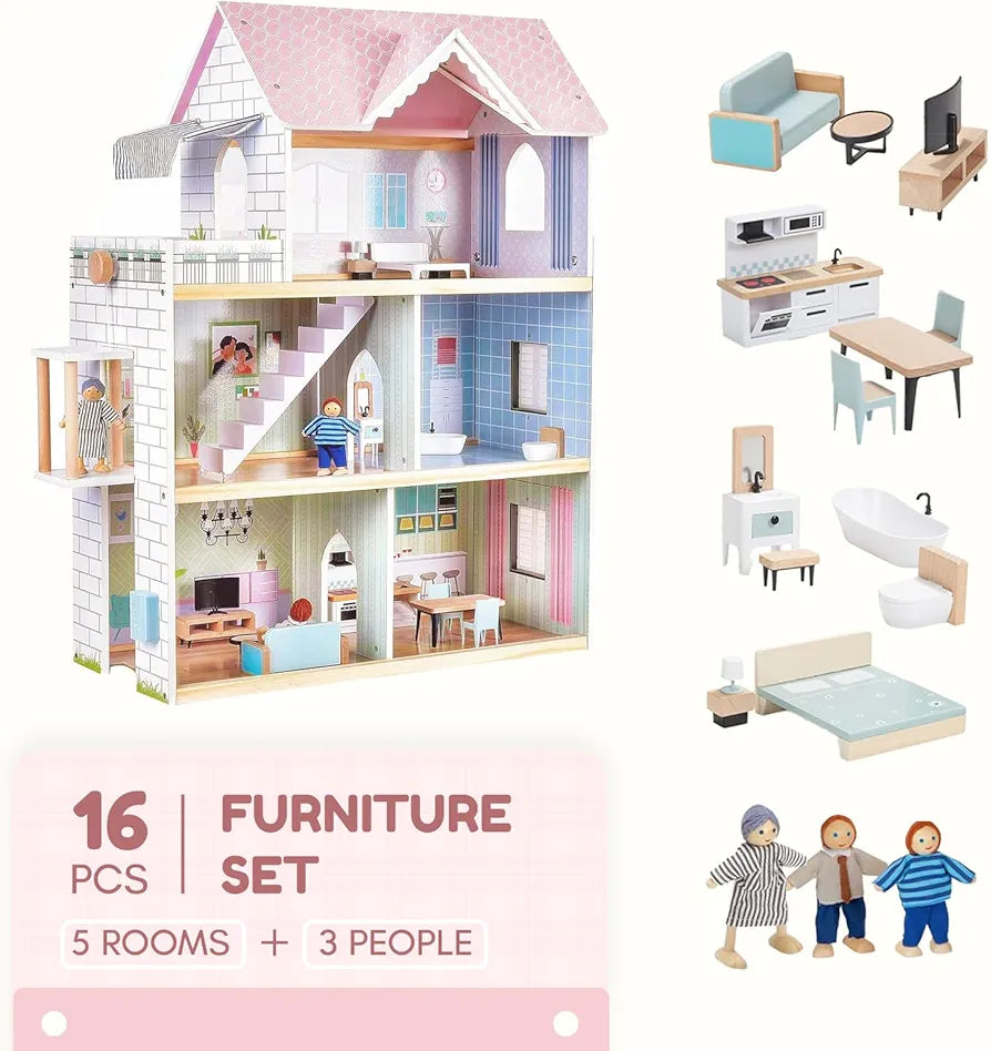 Giant Bean Wooden Dolls House With Elevator And Furniture