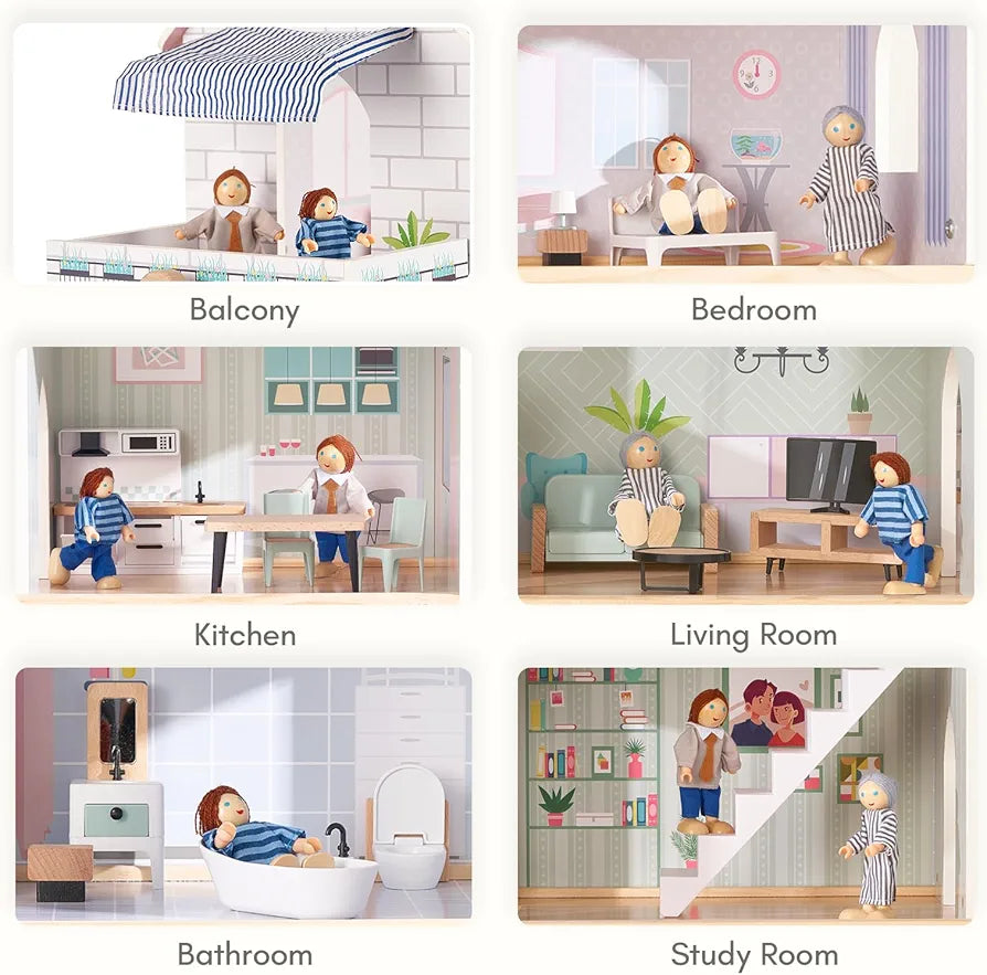 Giant Bean Wooden Dolls House With Elevator And Furniture