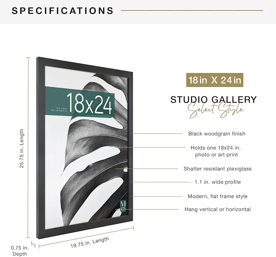 18x24 Black Woodgrain Poster Frame