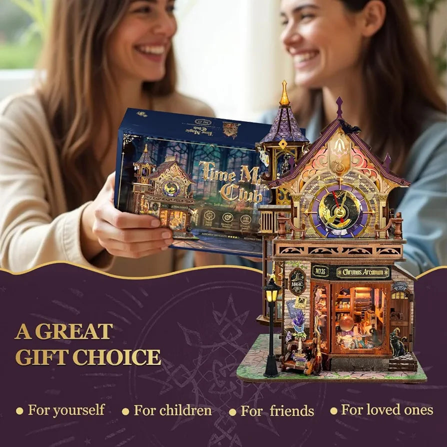 Time Magic Club Book Nook Miniature House 3D Wooden Puzzle