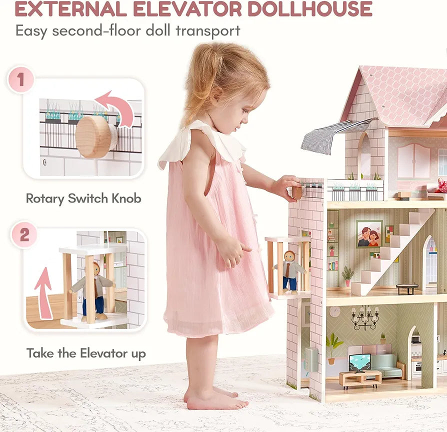 Giant Bean Wooden Dolls House With Elevator And Furniture