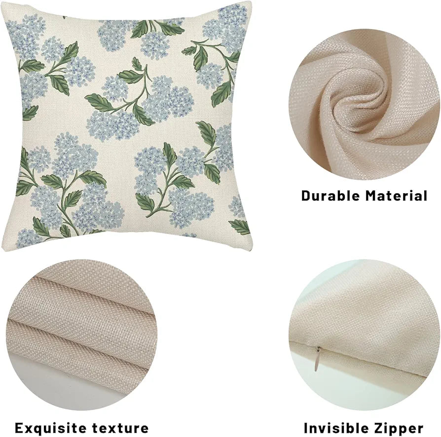 Hydrangea Floral Throw Pillow Covers 18x18 Inch 2-Pack