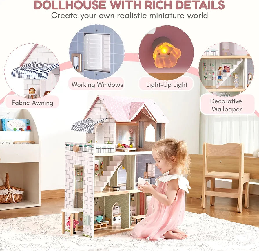 Giant Bean Wooden Dolls House With Elevator And Furniture