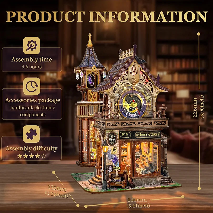 Time Magic Club Book Nook Miniature House 3D Wooden Puzzle