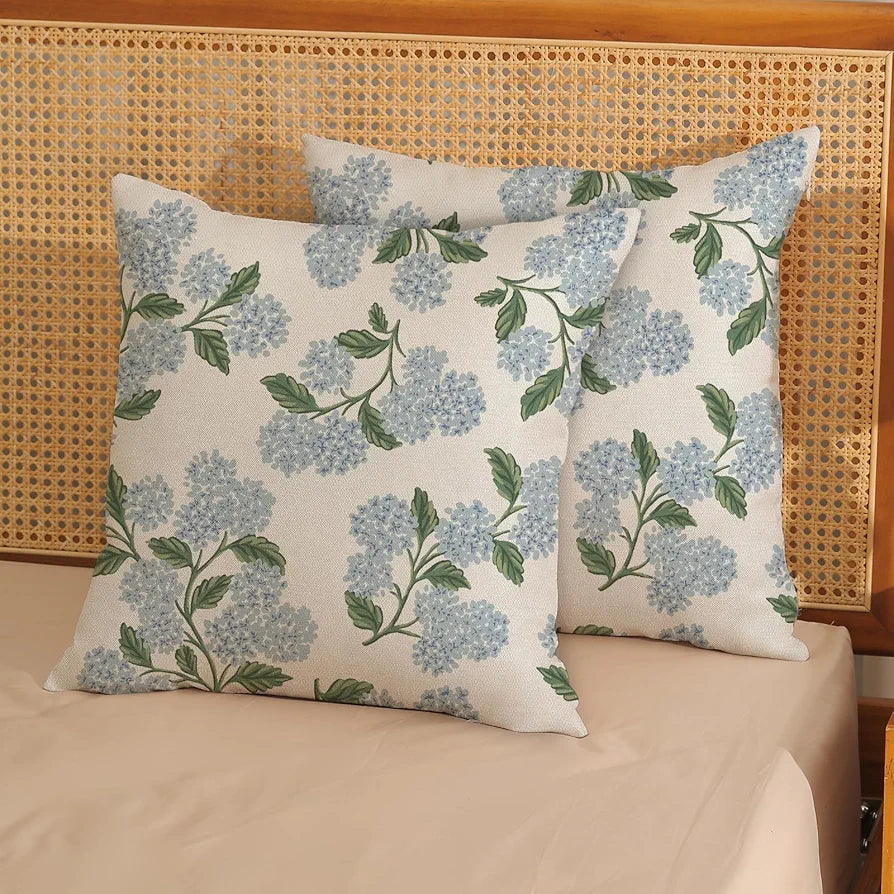 Hydrangea Floral Throw Pillow Covers 18x18 Inch 2-Pack