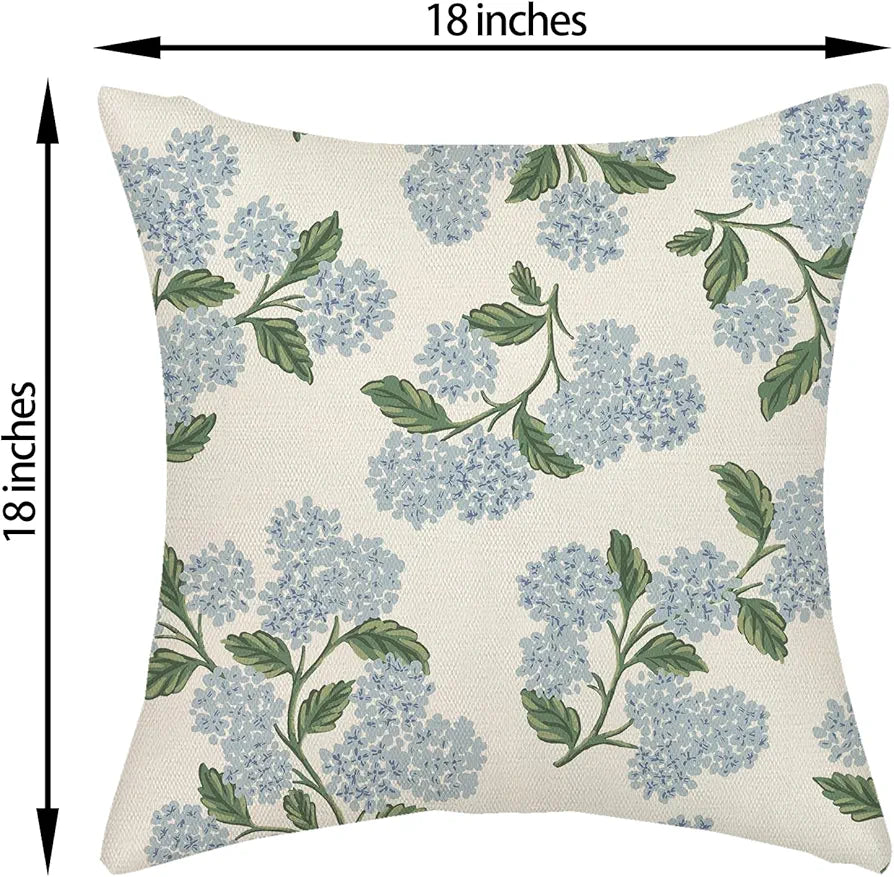 Hydrangea Floral Throw Pillow Covers 18x18 Inch 2-Pack