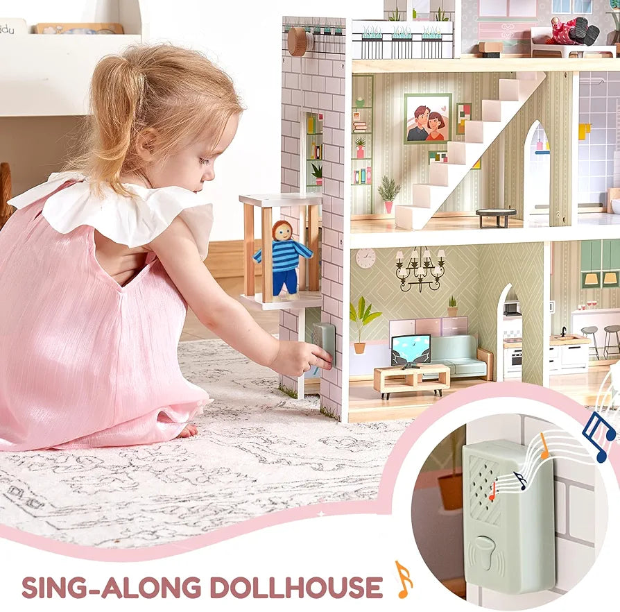 Giant Bean Wooden Dolls House With Elevator And Furniture