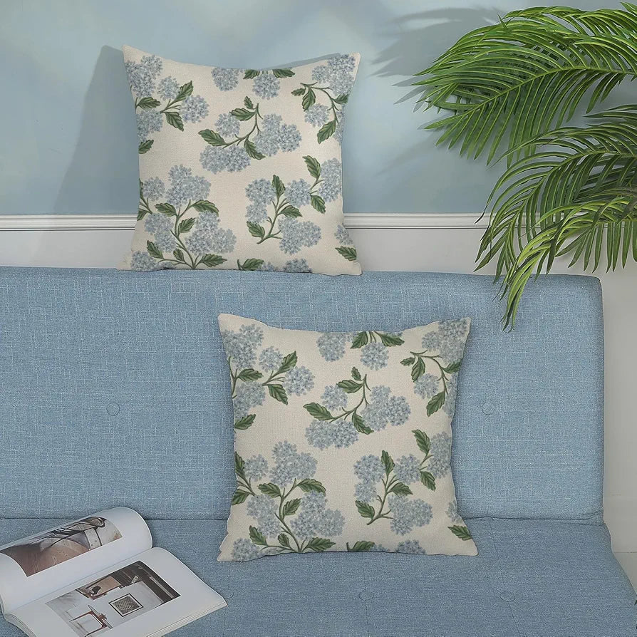 Hydrangea Floral Throw Pillow Covers 18x18 Inch 2-Pack